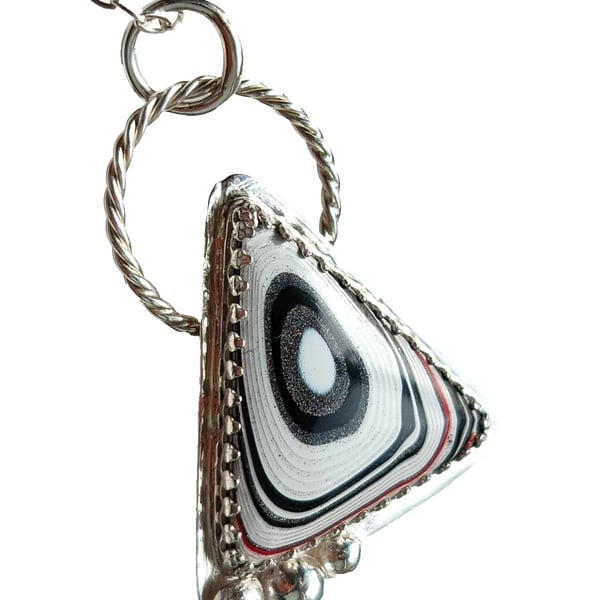 Fordite Necklace Sterling Silver Jewellery Gift Triangle Pendant Recycle Upcycle