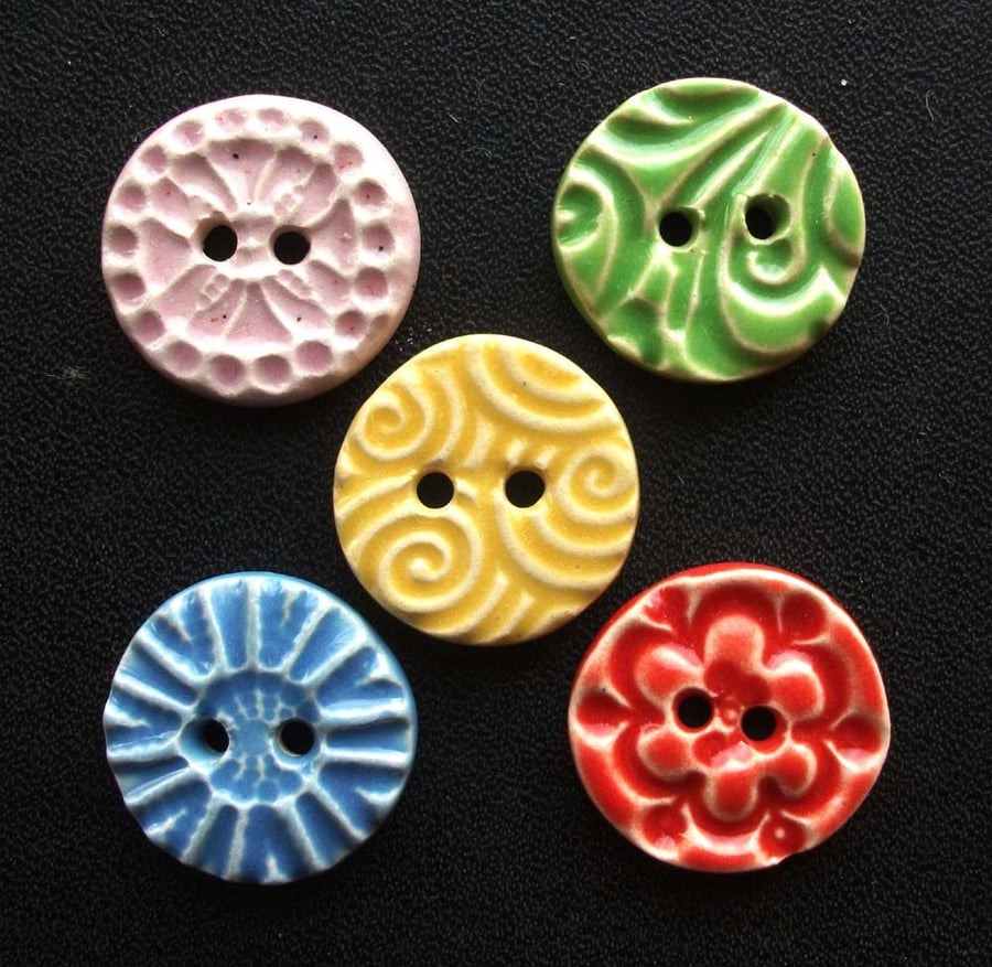 Set of five little handmade ceramic buttons
