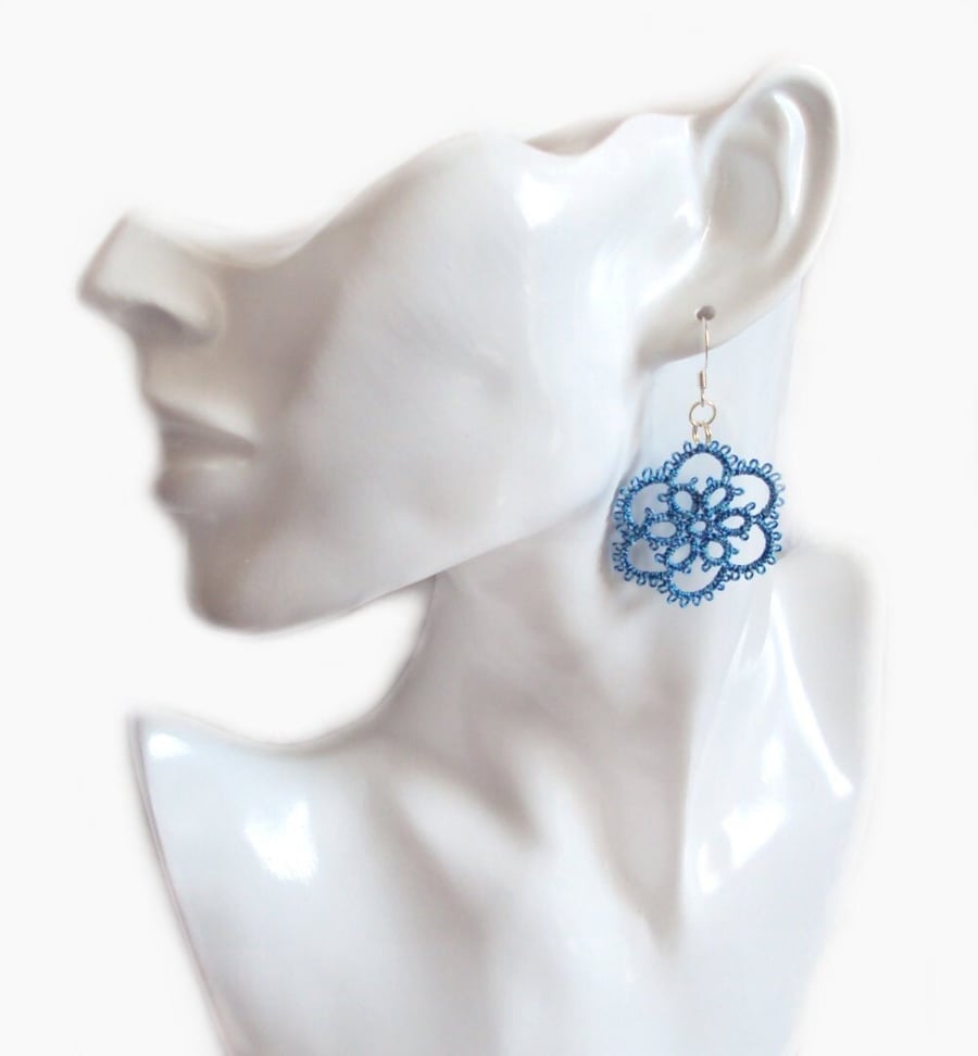 Multi Blue Lace Flower Earrings