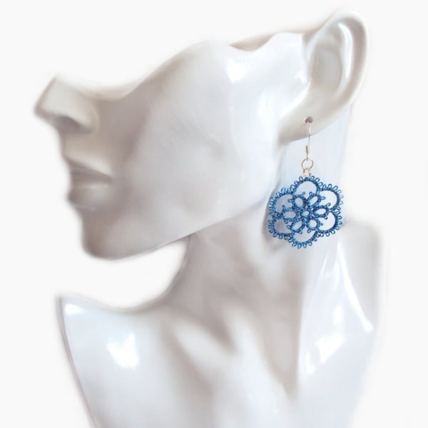 Multi Blue Lace Flower Earrings