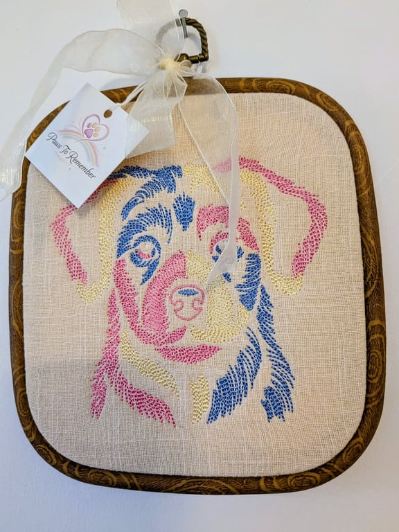Beautiful Handmade Embroidered Framed Dog Picture