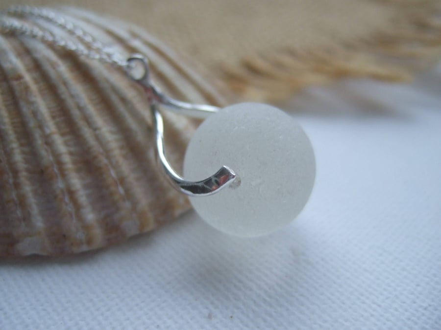 Minimalist sea glass white Codd bottle marble necklace, beach marble necklace