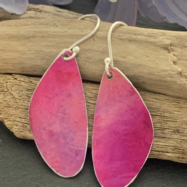 Printed Aluminium and sterling silver earrings - Raspberry pink flower mandala