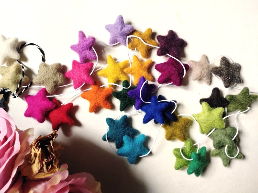 Felt Star Garland, Rainbow Colours, Eclectic Bohemian Interiors