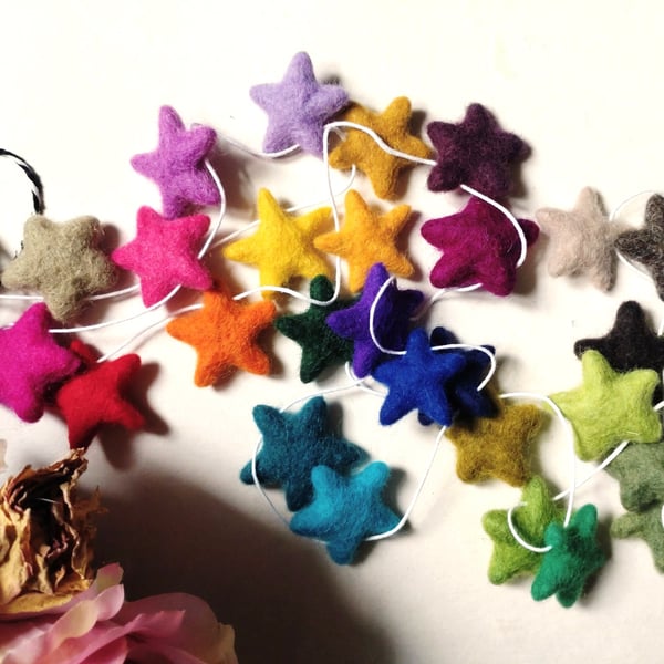 Felt Star Garland, Rainbow Colours, Eclectic Bohemian Interiors