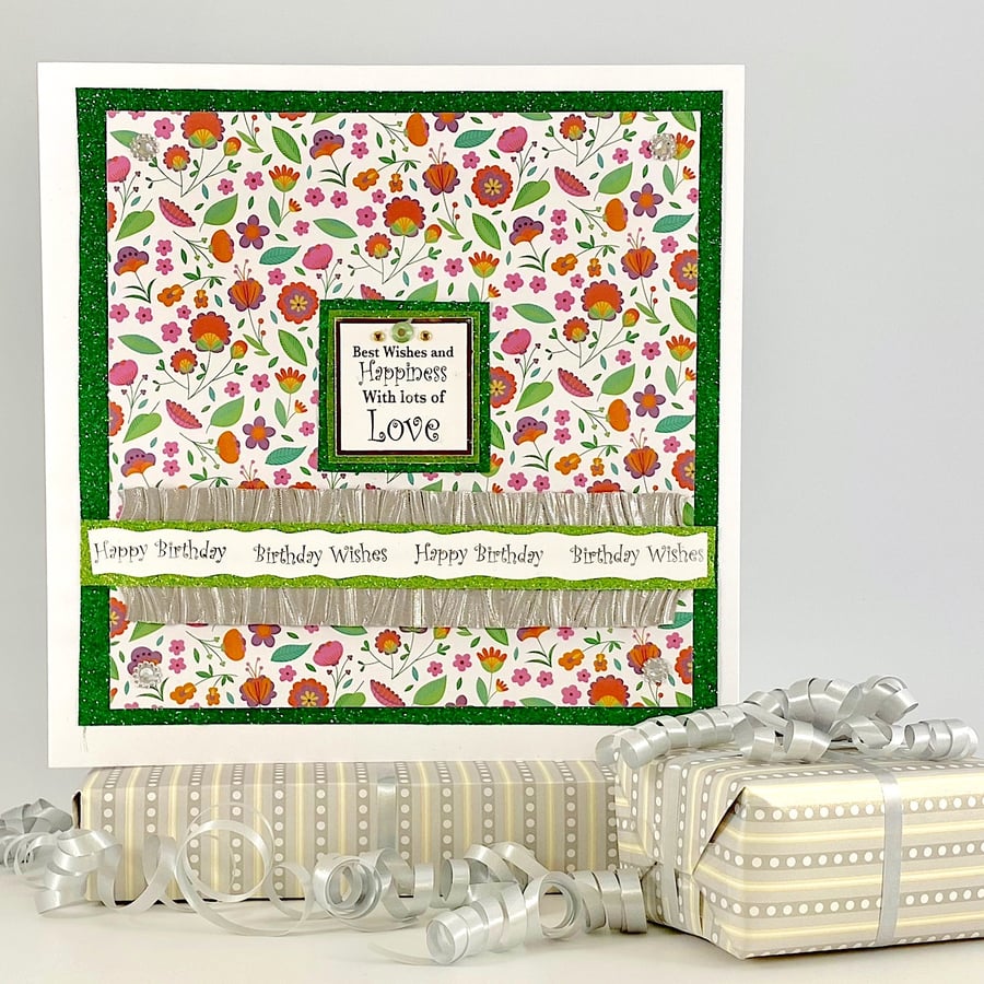Handmade Birthday card - textile, flower, luxury