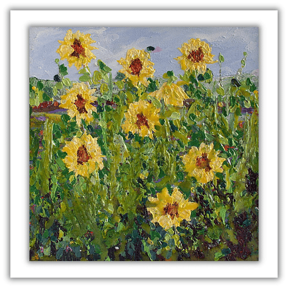 Framed sunflower painting - impasto flower art - mixed media - acrylics - resin