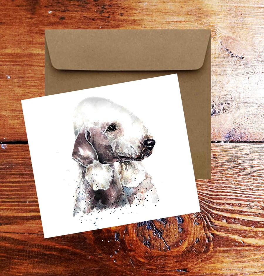 Bedlington Terrier Square Greeting Card-Bedlington Terrier card,Bedlington Terri