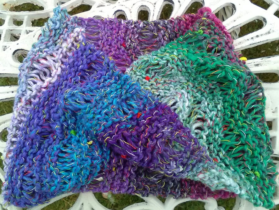 Noro MOBIUS NECK WARMER cotton, wool & silk in purple, aqua, pink, white & green