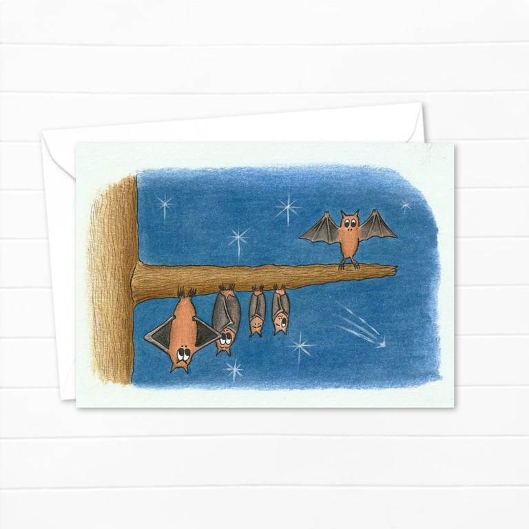 Funny Bats Greetings Card: Cute Hand Drawn Illustration For Any Occasion (209)