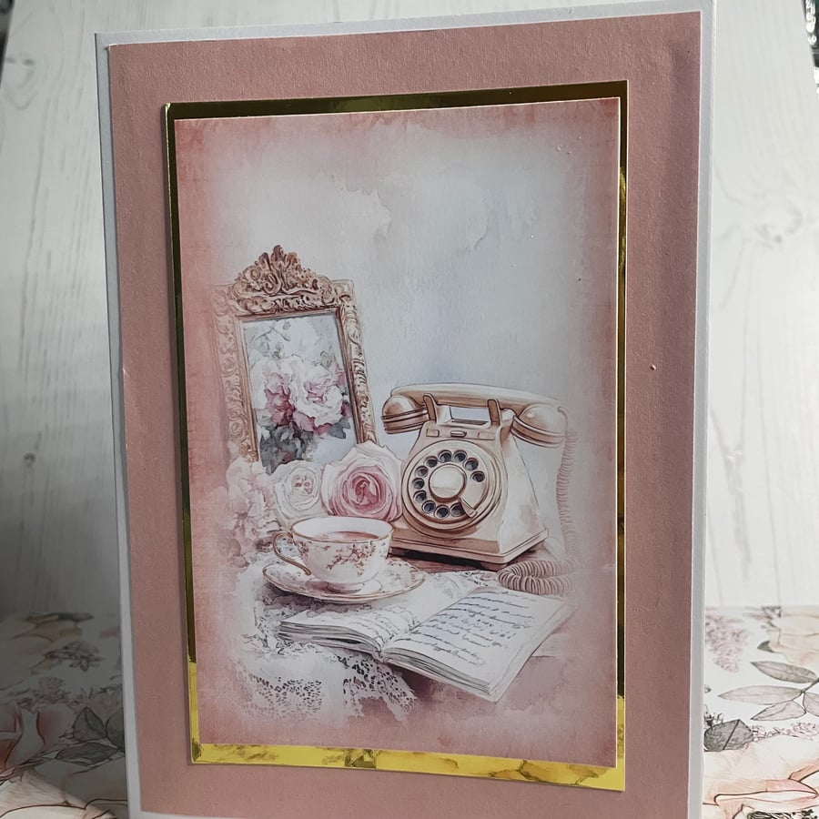 Greeting Card - Vintage Peach Flowers - by Carolee Crafts - C181