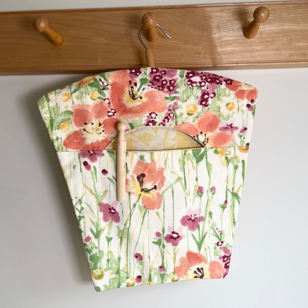 Peg Bag - pretty spring floral cotton and reclaimed curtain fabric