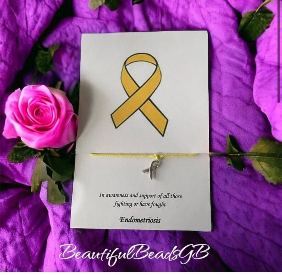 Endometriosis awareness ribbon yellow corded wish bracelet in support