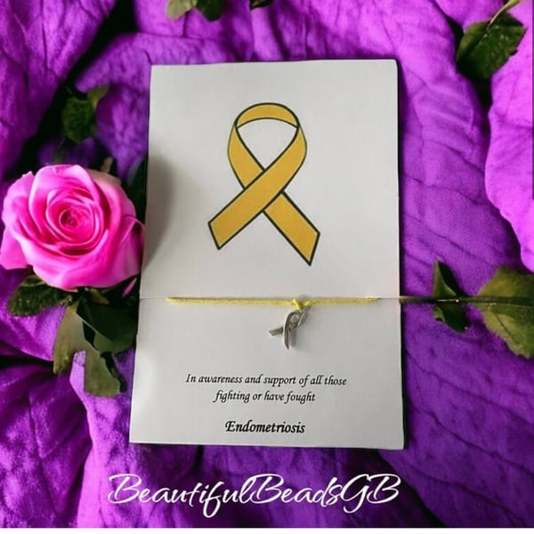 Endometriosis awareness ribbon yellow corded wish bracelet in support