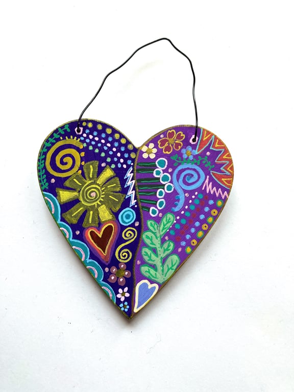 Up cycled wooden hand painted heart