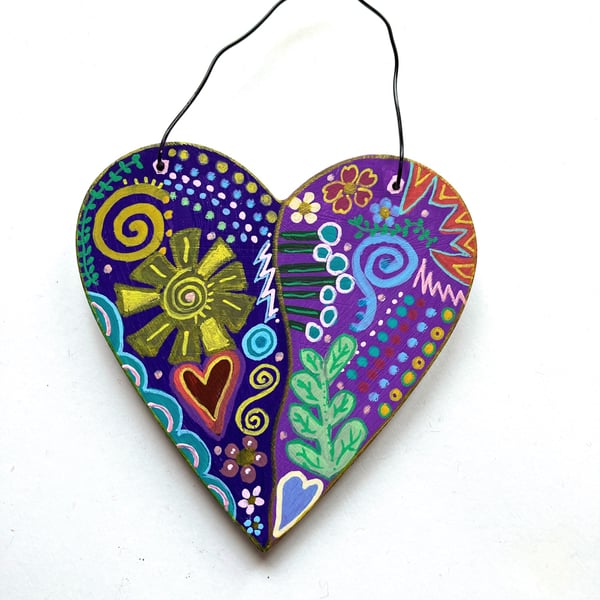 Up cycled wooden hand painted heart