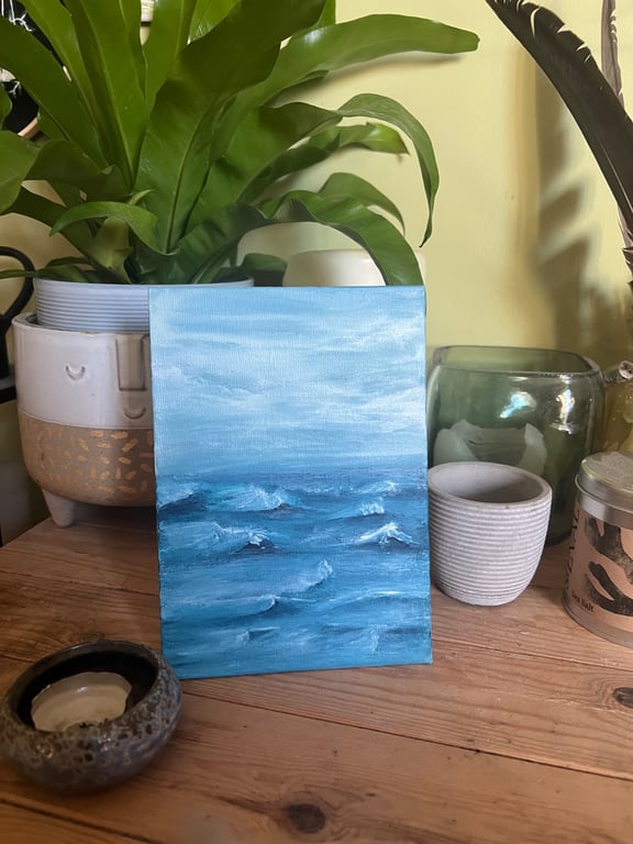 Stormy ocean seascape acrylic finger painting