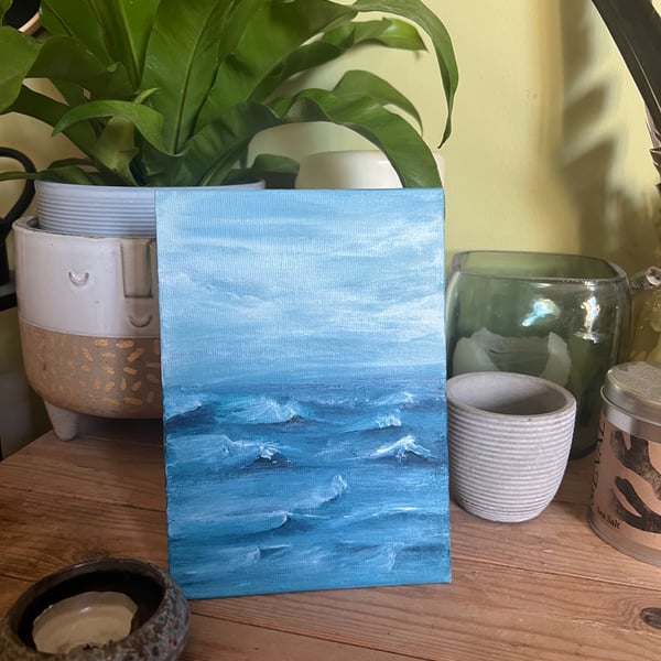 Stormy ocean seascape acrylic finger painting