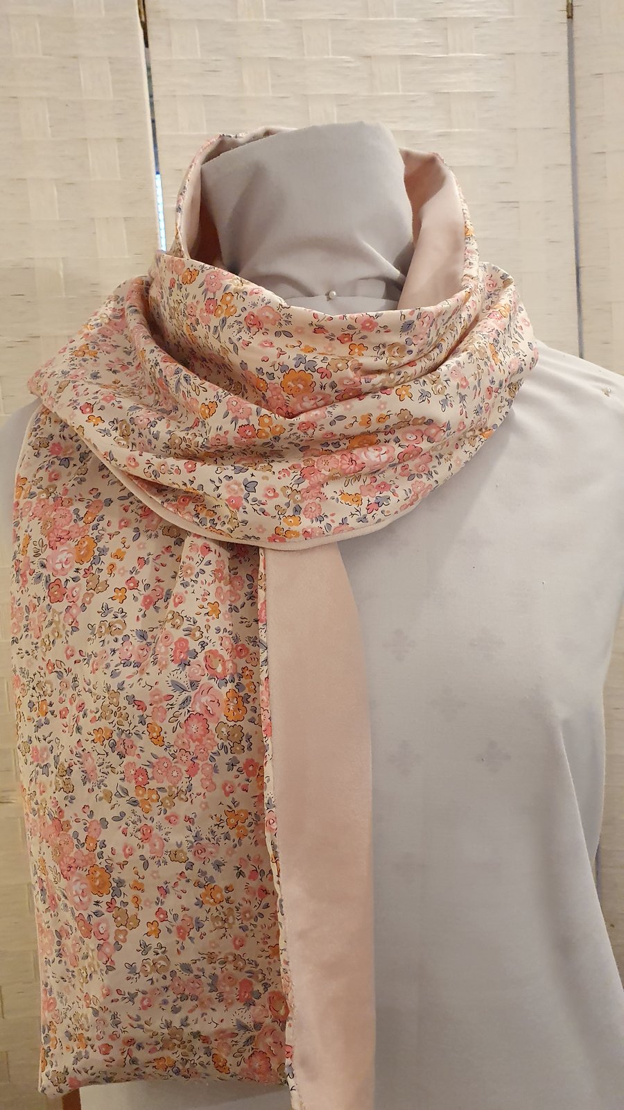 Liberty of London Print Long Scarf.Cotton Tana Lawn and Velvet  