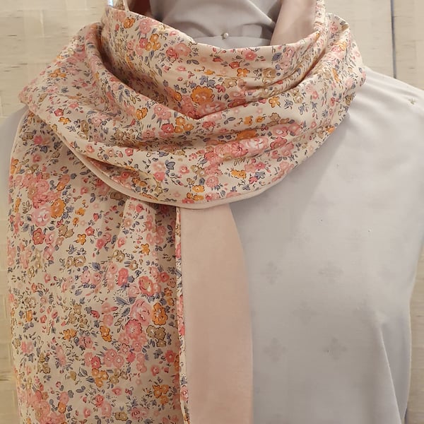 Liberty of London Print Long Scarf.Cotton Tana Lawn and Velvet  