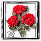Romance Trio of Red Leather Roses - Valentines Day, Wedding Anniversary Gift.