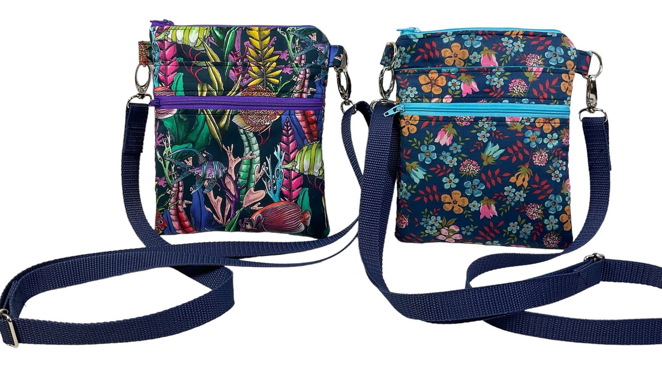 Small Liberty fabric shoulder bag, fish slim multi pockets, teen messenger 