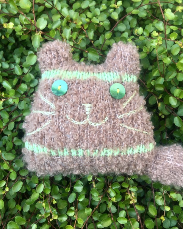 Knitted mohair large kitten, soft hand knit brown  and white cat