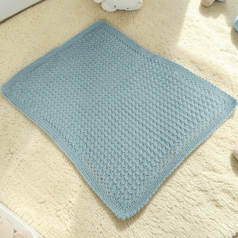 Handmade Crochet Baby Blanket Duck Egg Blue Pram Cot or Car Seat