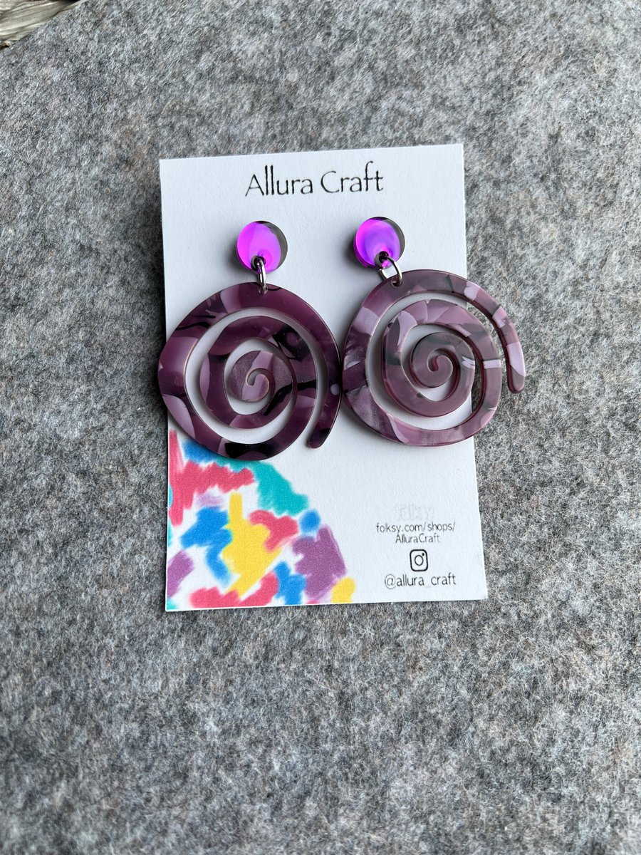 Purple Swirl Stud Dangle Earrings