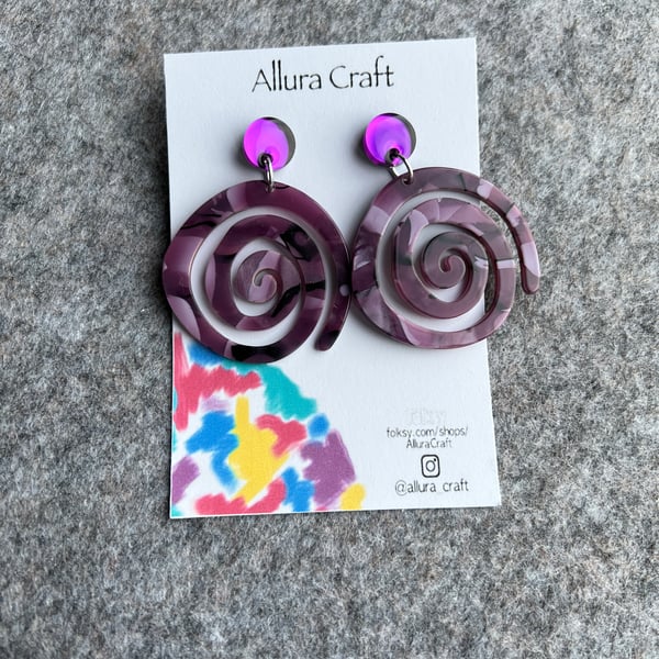 Purple Swirl Stud Dangle Earrings
