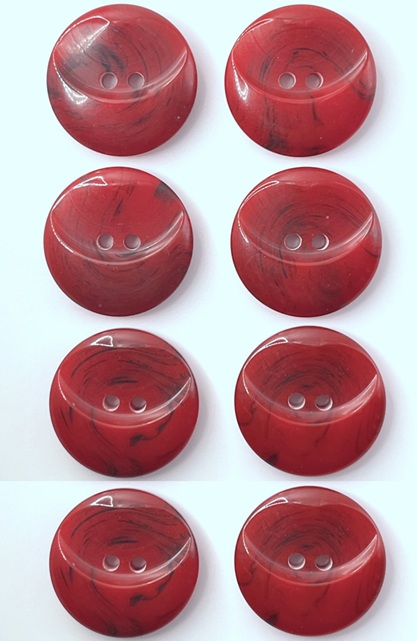 8 Half Moon Buttons, 18mm Wide, Dark Red and Black Flecks Design, by Dill