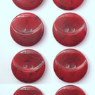 8 Half Moon Buttons, 18mm Wide, Dark Red and Black Flecks Design, by Dill