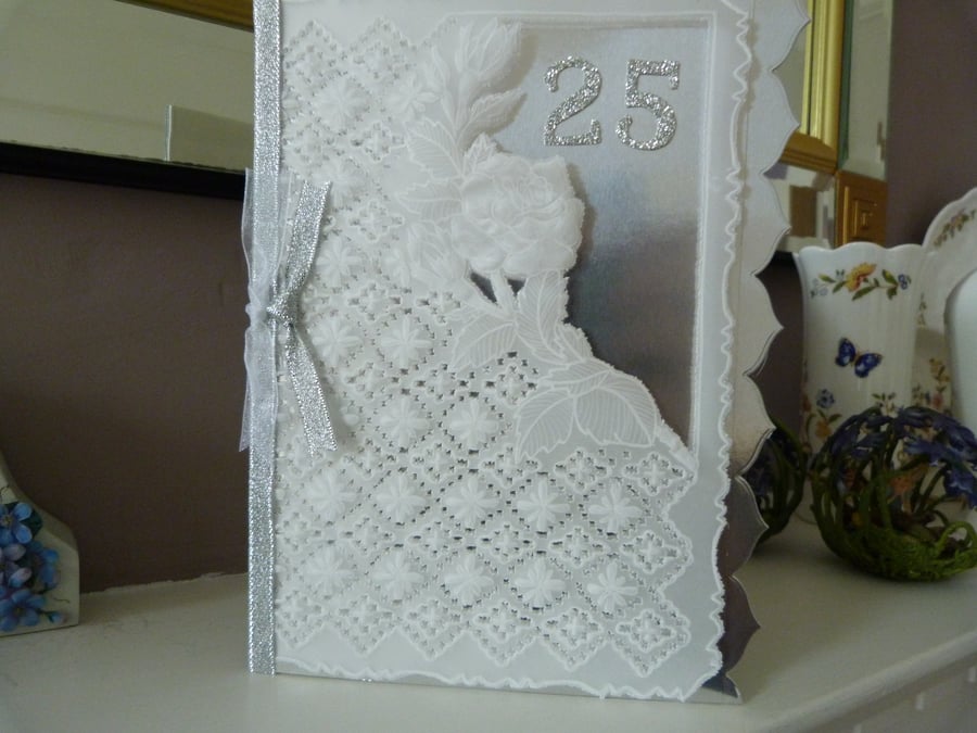 Parchment Rose Silver Wedding Anniversary Card