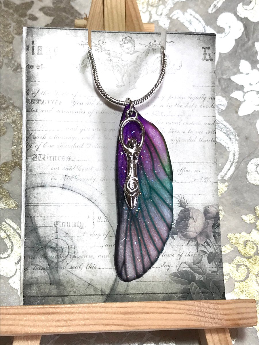 Goddess Purple and Green Sterling Silver Fairy Wing Necklace