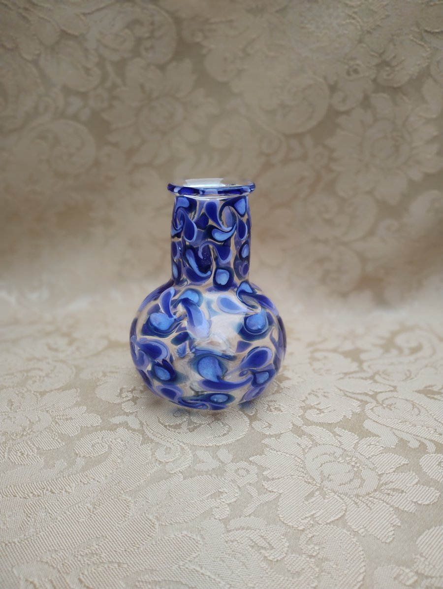 Handblown blue decorative vase, table centrepiece