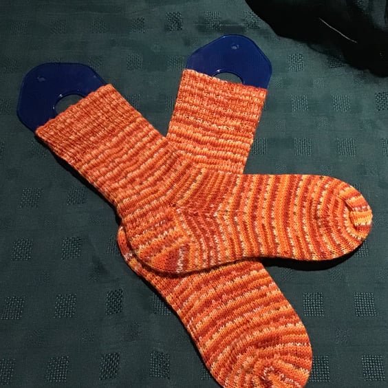 Hand Knit Bamboo Socks Orange Striped 