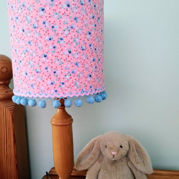 Pink Ditsy Classic Cylindrical Drum Lampshade.