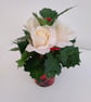 Festive Tartan Tin with Cream Roses & Holly - Image 1