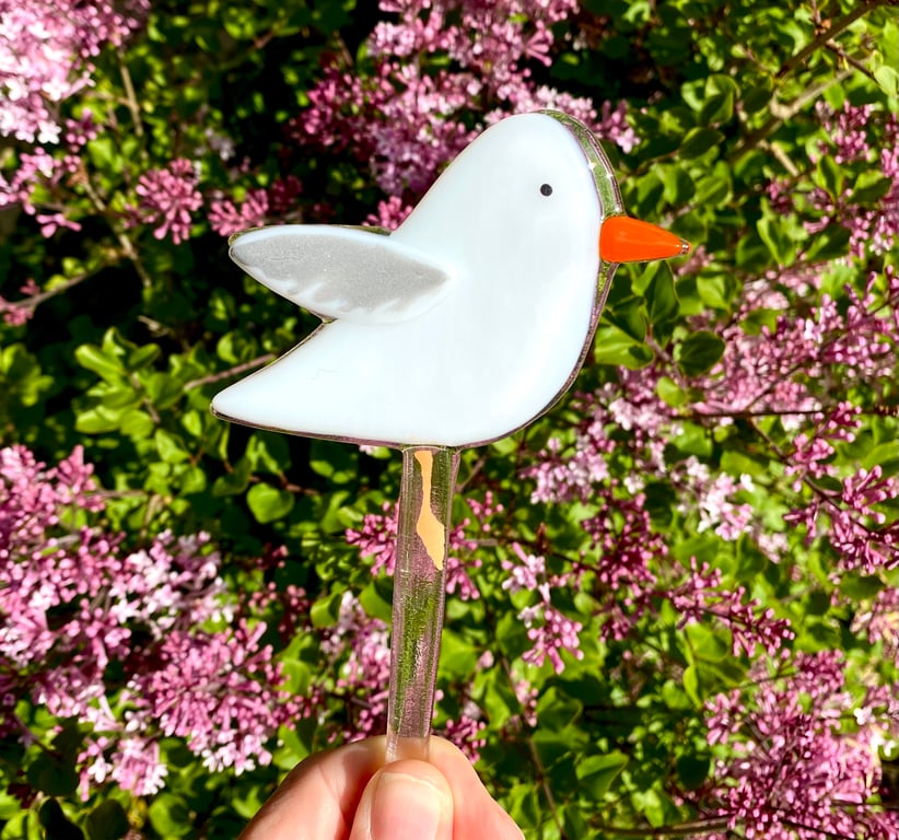 Fused glass seagull garden stake plant pot decoration sun catcher  