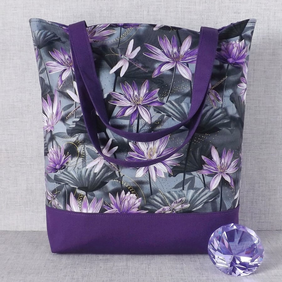 Tote bag, shopping bag, flowers and dragonflies
