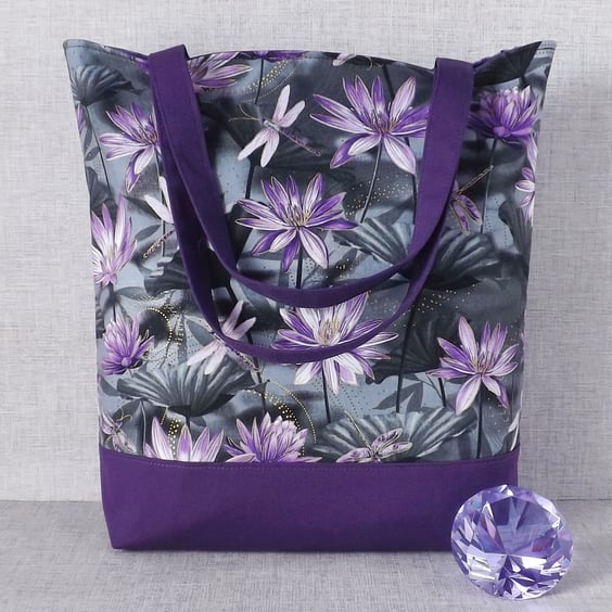 Tote bag, shopping bag, flowers and dragonflies