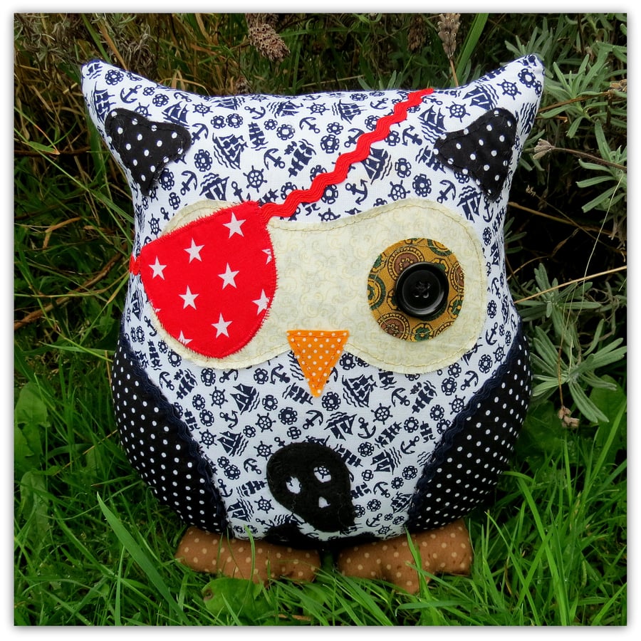 Pirate Owl.  A 23cm tall owl cushion.