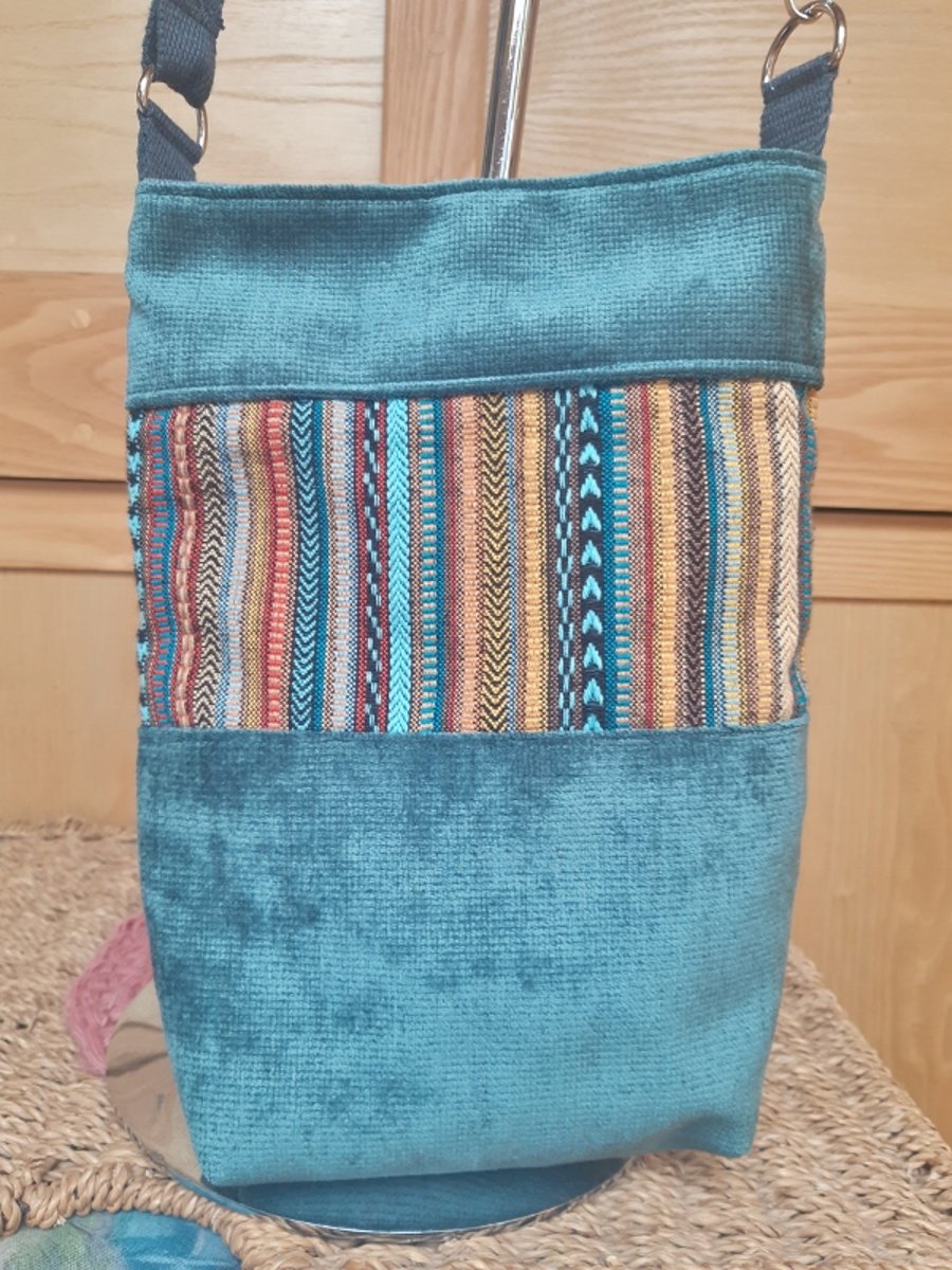 Teal and multi stripe bag