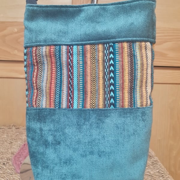 Teal and multi stripe bag