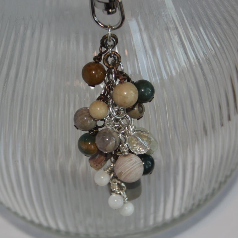 Natural stone bag charm with rock crystal
