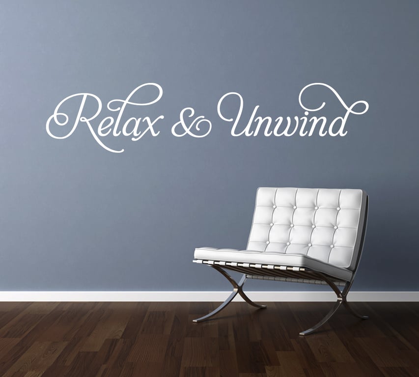 RELAX & UNWIND 80cm wide WHITE wall art sticker decal