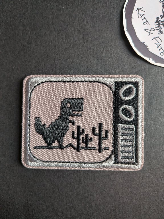 T-Rex Dinosaur Game Embroidered Iron-On Patch - 6.4x5cm