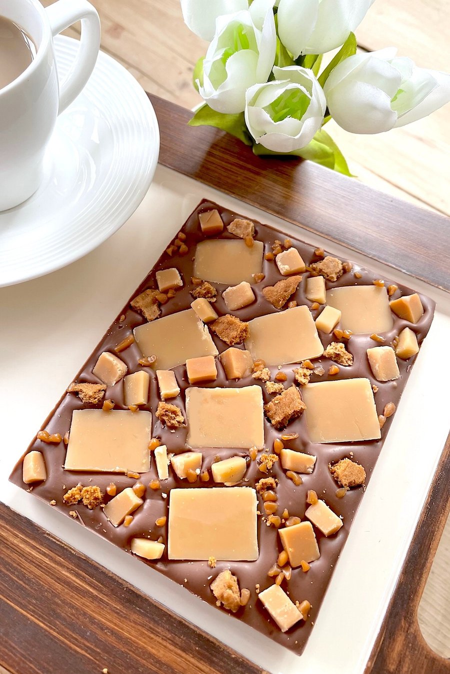 Fudge Chocolate Slab - milk chocolate topped with fudge and Biscoff biscuits