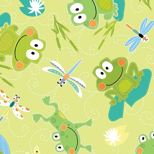 Toadily Cute Hop Along Frogs lime - Benartex 
