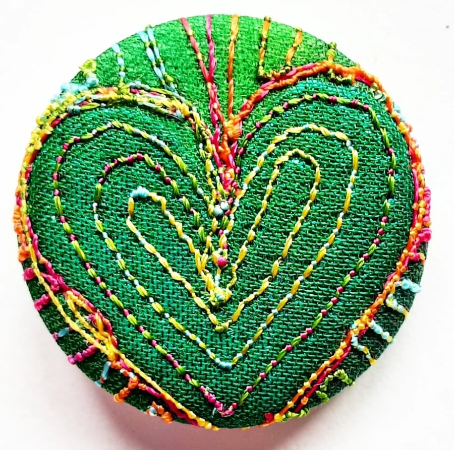 Badge One Inch Fabric Badge with Free Machine Embroidery 